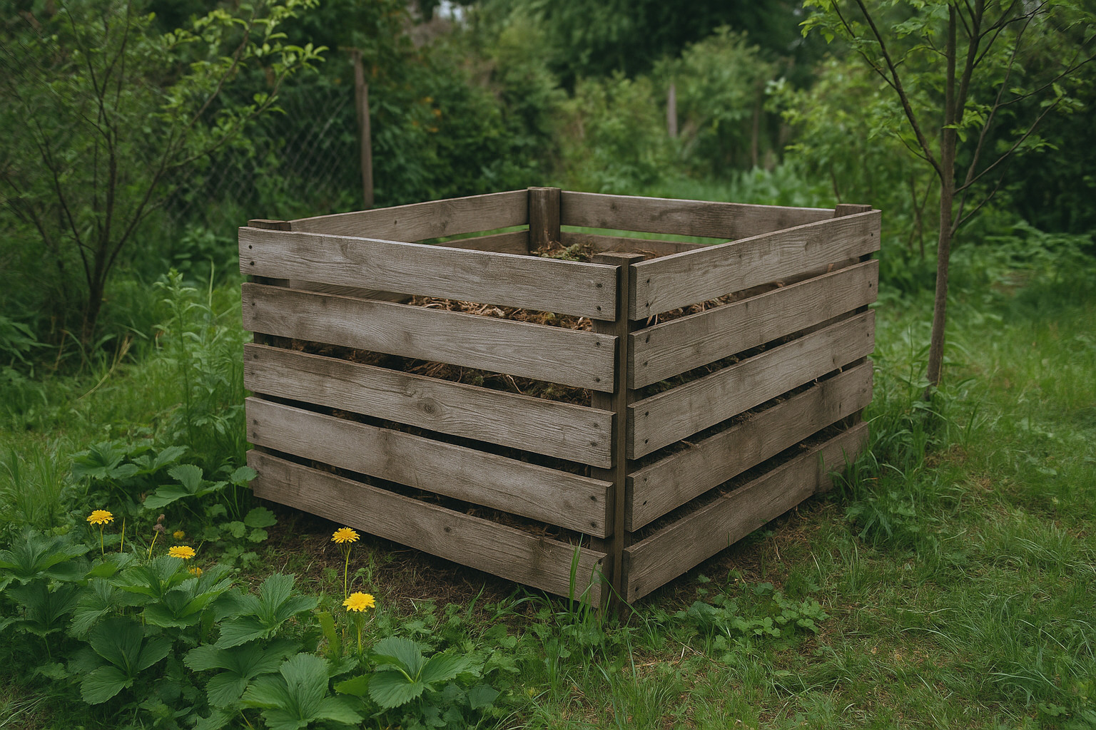 Kompostownik drewniany jak zrobić - zdjęcie przykładowego kompostownika z drewnianych desek