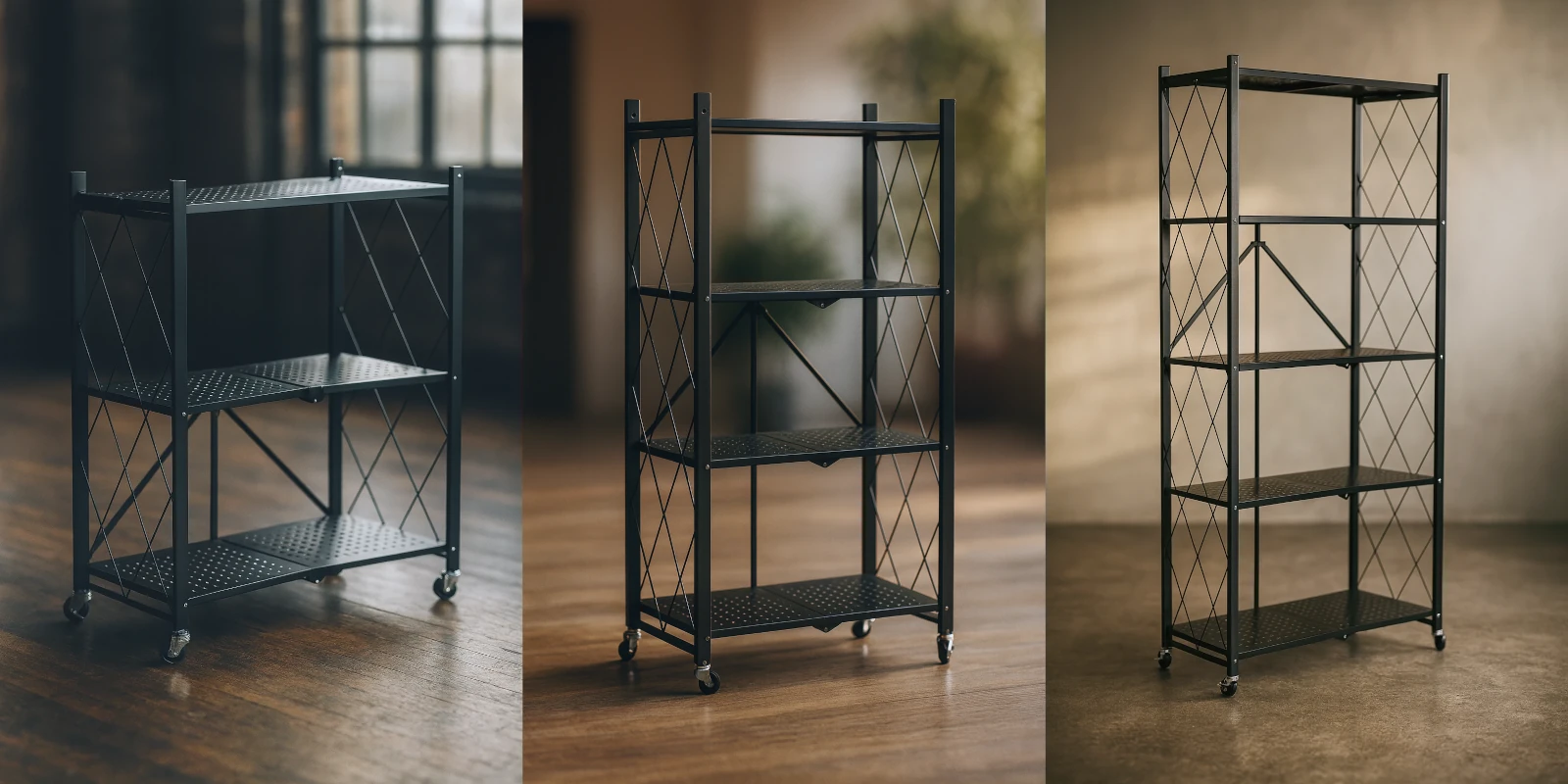 Składane regały Belivio SIMON Black - model 3 i 5-półkowy