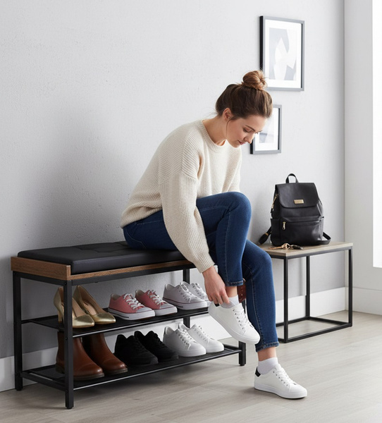 Półka na buty z siedziskiem Belivio NELLY Rustical Oak