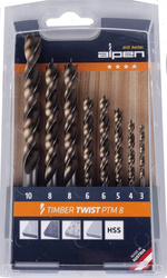 Zestaw 8 szt. wierteł do drewna 3-10 mm Alpen 0067100008100