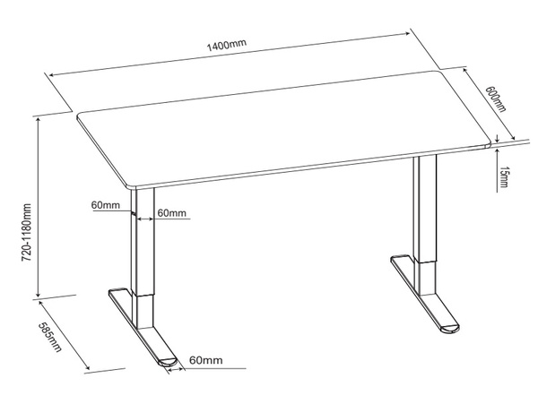 Biurko elektryczne 140x60 cm Zyonix FLUX Black Carbon