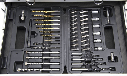 Akumulatorowa wiertarko-wkrętarka z udarem + zestaw akcesoriów 50 szt. Stanley Fatmax FMCK625D2F