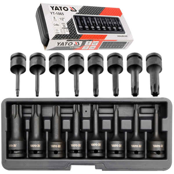 Zestaw 8 szt. nasadowych kluczy udarowych YATO YT-1065 1/2" rozm. T30, T40, T45, T50, T55, T60, T70, T80