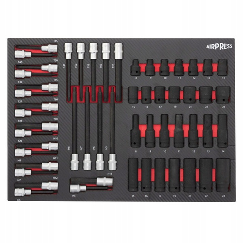 Wózek narzędziowy AIRPRESS 79169, z 7 szufladami, z 215 narzędziami oraz z drewnianym blatem