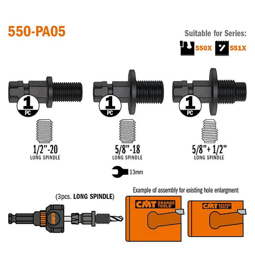 Zestaw adaptorów do otwornic CMT 550-PA05