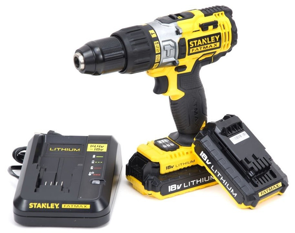 Akumulatorowa wiertarko-wkrętarka z udarem + zestaw akcesoriów 50 szt. Stanley Fatmax FMCK625D2F