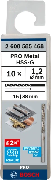 Zestaw 10 szt. wierteł do metalu Bosch PRO Metal HSS-G 1,2×16×38 mm 2608585468