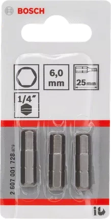 Zestaw 3 szt. bitów HEX6 Bosch Extra Hart 2607001728