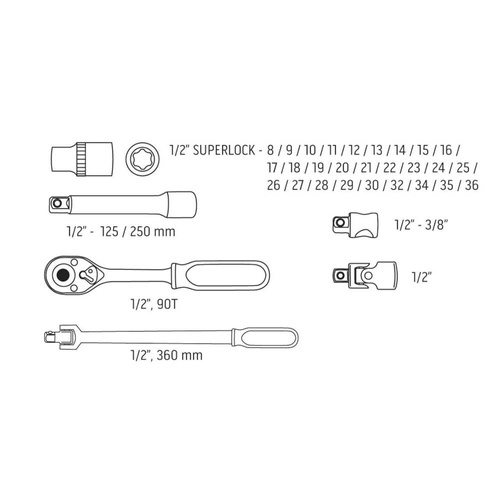 Klucze nasadowe NEO Tools 1/2" zestaw 33szt. 08-692
