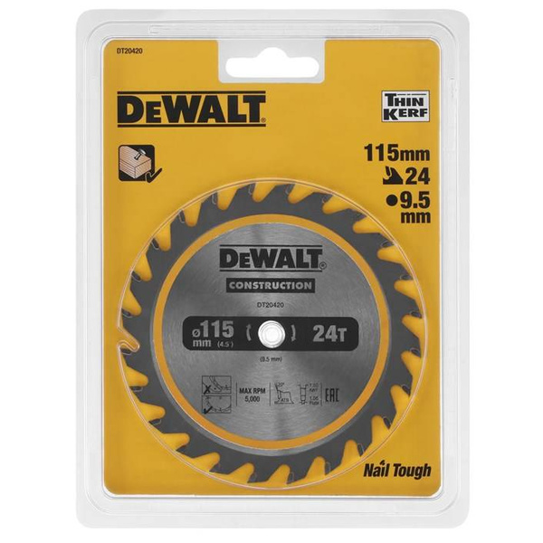 Tarcza do cięcia drewna 115x9,5 mm/24 zęb. DT20420-QZ DeWALT