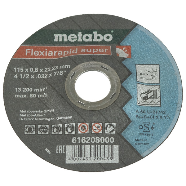Tarcza tnąca Flexiarapid super 115x0,8x22,23 Inox, TF 42 Metabo 616208000