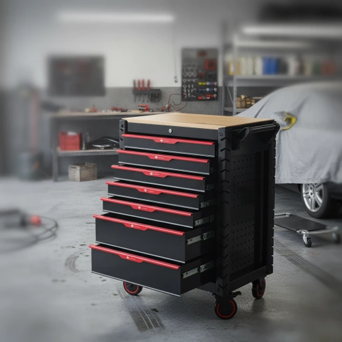 Wózek narzędziowy AIRPRESS 79169, z 7 szufladami, z 215 narzędziami oraz z drewnianym blatem
