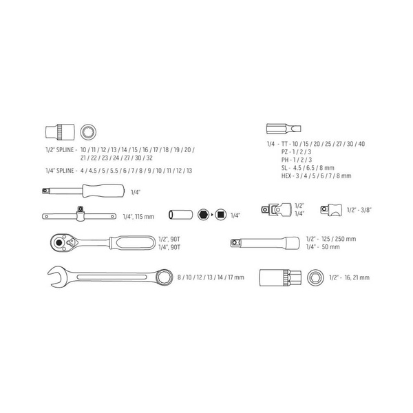 Klucze nasadowe NEO Tools 1/4", 1/2" zestaw 71szt. 08-690