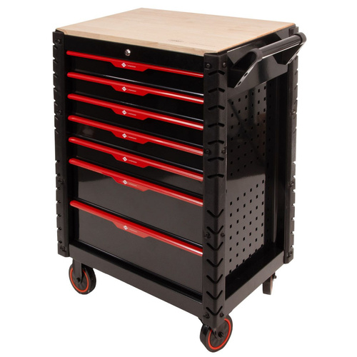 Wózek narzędziowy AIRPRESS 79169, z 7 szufladami, z 215 narzędziami oraz z drewnianym blatem