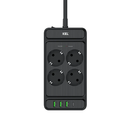 Przedłużacz stały z czterokrotnym gniazdem wtyczkowym 2p+Z USB KEL W-00355