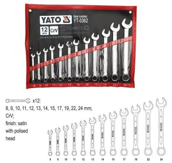 Zestaw 12 szt. kluczy płasko oczkowych 8-24 mm Yato YT-0362