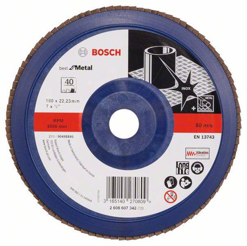 Listkowa tarcza szlifierska X571, Best for Metal 180x22,23x40 Bosch 2608607342
