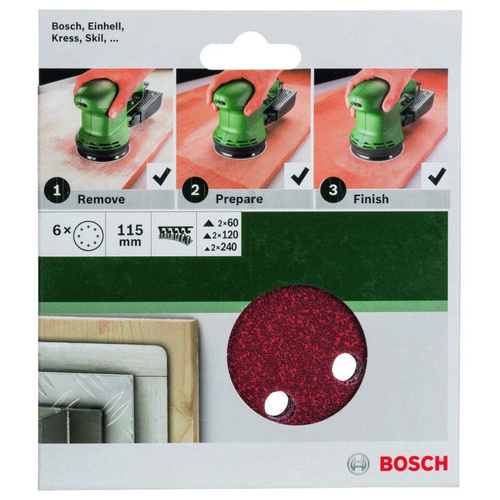 Zestaw papierów ściernych do szlifierki mimośrodowej Bosch 115 mm 2609256A21 6 szt.