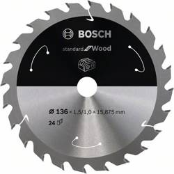 Tarcza do piły tarczowej bezprzewodowej Standard for Wood 136 × 1,5 / 1 × 15,875 T24 Bosch 2608837667