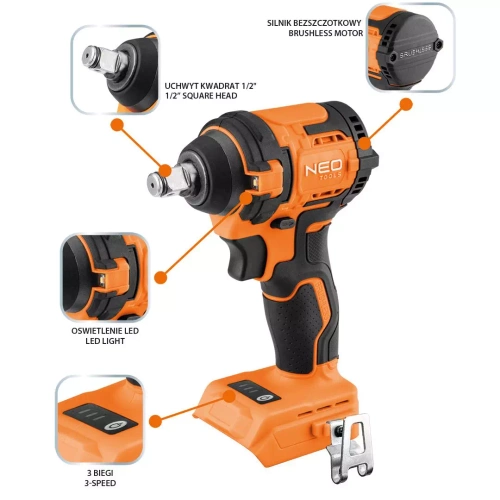 Klucz udarowy Neo Tools 04-613 z zestawem nasadek do felg