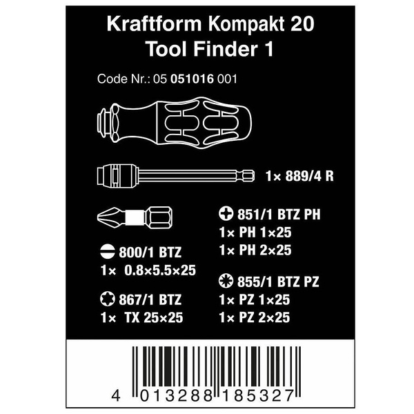 Wkrętaki Śrubokręty Wera PH PZ Płaski TX Kraftform Kompakt 20 Tool Finder 1 + etui