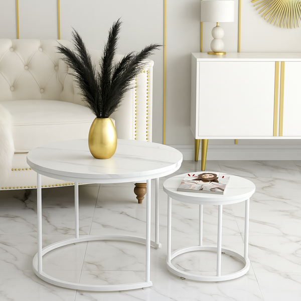 Zestaw stolików Belivio ALBA WHITE MARBLE