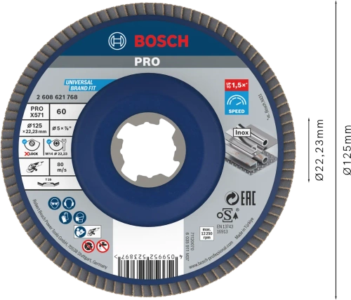 Tarcza listkowa / ściernica lamelkowa 125x22,23mm P60 X-Lock Bosch 2608621768