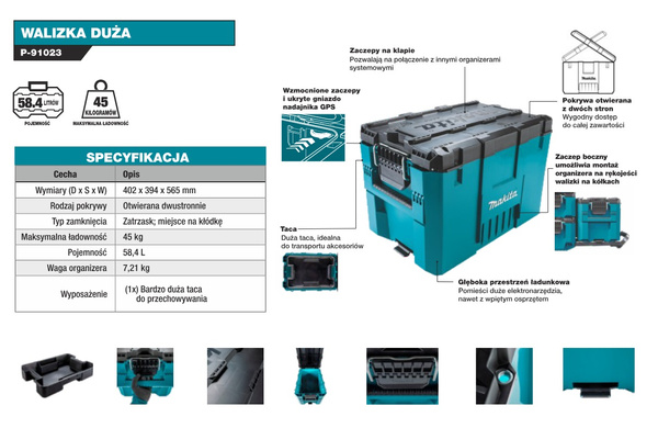 Duża skrzynia narzędziowa Makita Maktrak P-91023