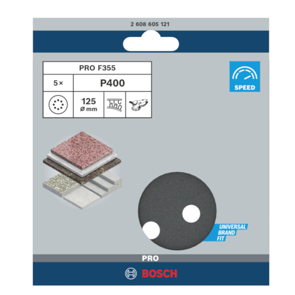 Papier ścierny Bosch F355 125 mm P400 Bosch 2608605121 5 szt.