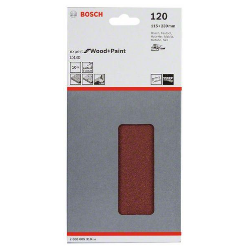 Papier ścierny Bosch RW 115x230 - zestaw 10 sztuk, gradacja P120