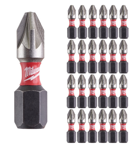 Zestaw 25 szt. bitów udarowych Milwaukee PZ2 25 mm