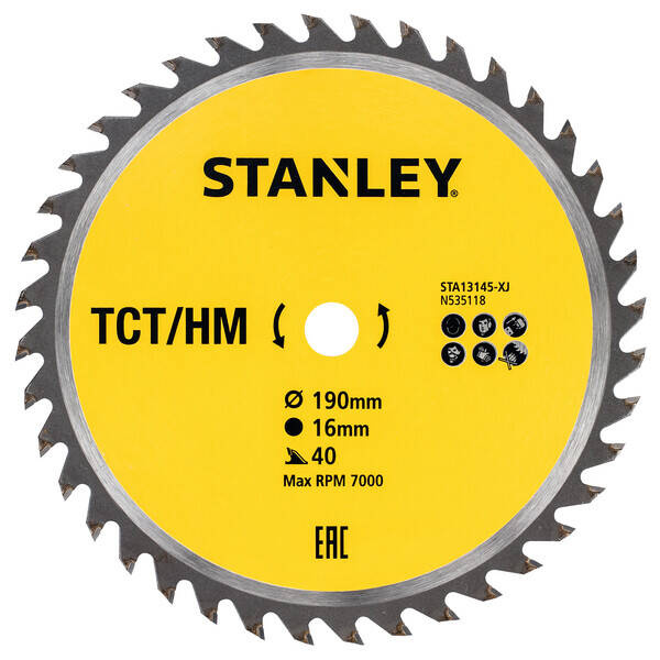 Piła tarczowa z węglikiem TCT/HM - 190 X 16 X 40Z Stanley STA13145-XJ