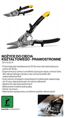 Nożyce do cięcia blachy ToughBuilt TB-H4-60-R - prawostronne