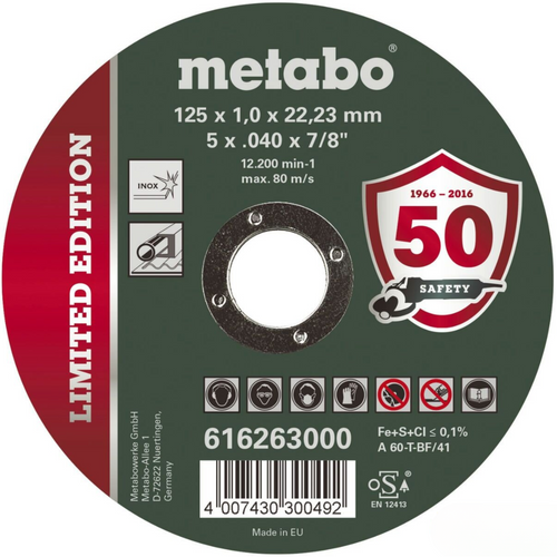 Tarcza tnąca 125 x 1,0 x 22,2 INOX TF 41 Metabo 616263000