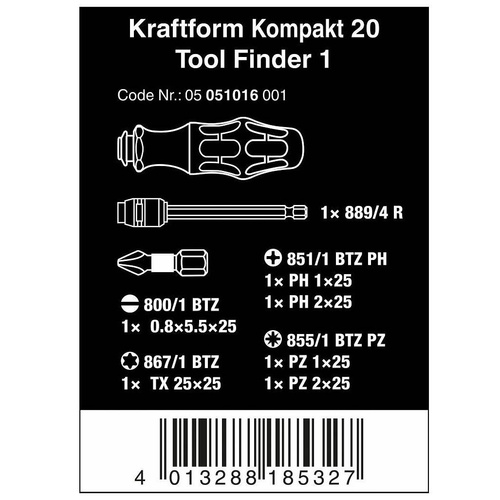 Wkrętaki Śrubokręty Wera PH PZ Płaski TX Kraftform Kompakt 20 Tool Finder 1 + etui