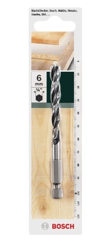 Wiertło spiralne do drewna HSS HEX 1/4" 6x102 mm Bosch 2609255150