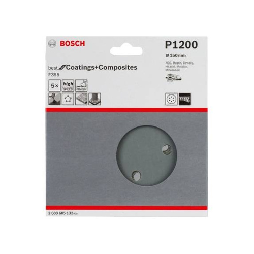 Papier ścierny do szlifierek mimośrodowych F355 Bosch 150 mm P1200 2608605132 5 szt.