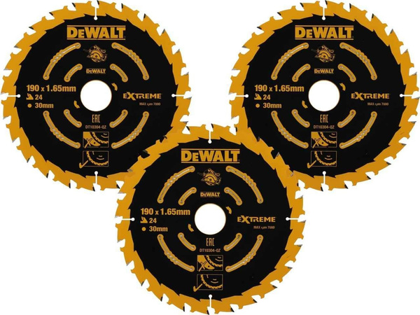 Zestaw 3 tarcz do drewna 190x30mm 24 zęby Dewalt DT10399