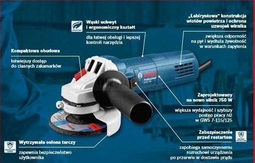 Szlifierka kątowa Bosch GWS 750 115mm 0601394000 (karton)