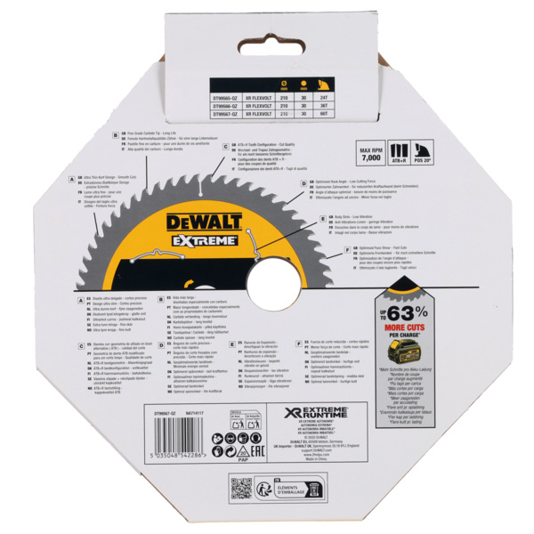 Tarcza tnąca do drewna 210x30x1,8 mm 60T Dewalt DT99567-QZ