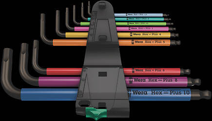 Zestaw kluczy trzpieniowych z kulką Wera Hex-Plus Multicolour, metrycznych, 9 el.