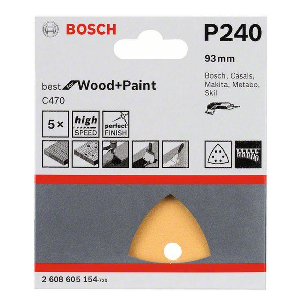 Papier ścierny Bosch C470 - do szlifierek mimośrodowych z trójkątną stopą, gradacja P240, zestaw 5 sztuk