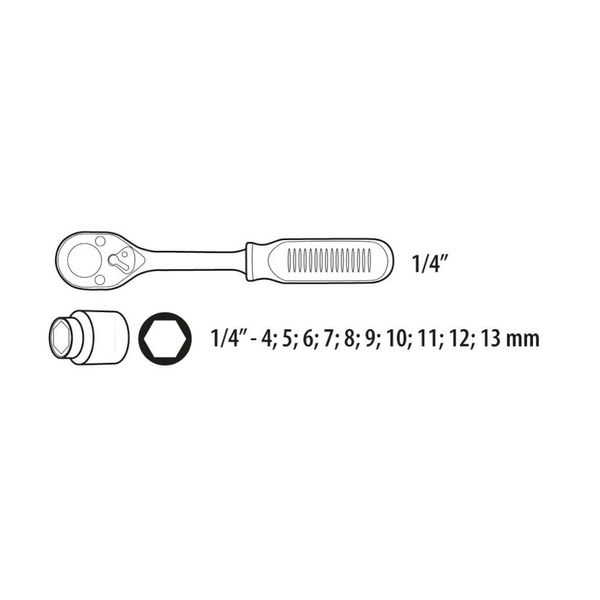 Klucze nasadowe Topex 1/4'' zestaw 11szt. 38D650