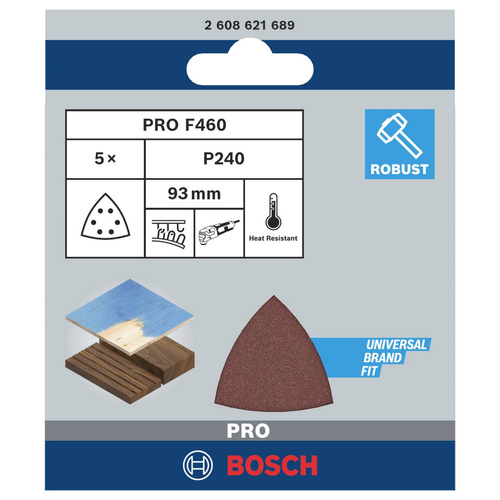 Zestaw 5 szt. papierów ściernych Bosch PRO F460, 93mm P240 2608621689