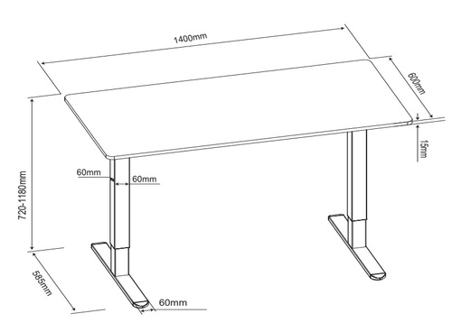 Biurko elektryczne 140x60 cm Zyonix FLUX Black Carbon