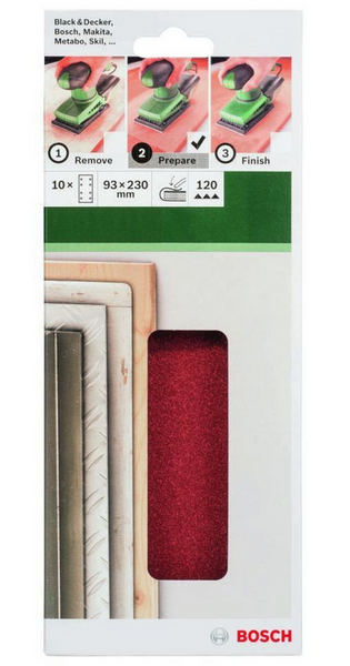 Zestaw 10 szt. papierów ściernych 230x93mm P120 Bosch 2609256A97