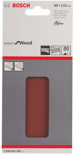Papier ścierny C430, opakowanie 10 szt. 80 x 130 mm, P 80 Bosch 2608605280