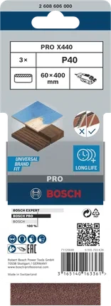 Zestaw 3 szt. pasów bezkońcowych Bosch PRO X440, 60 × 400 mm, G40 2608606000