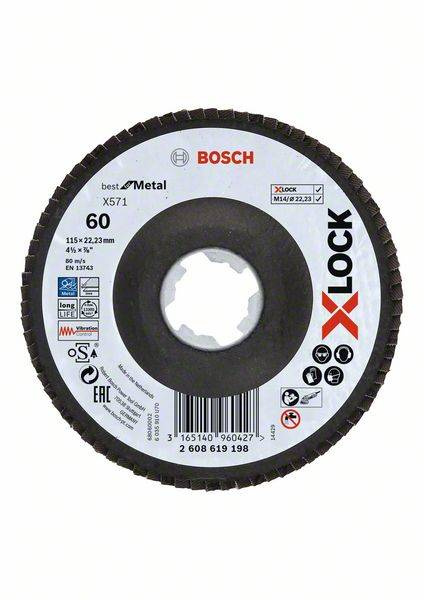 Tarcza listkowa Bosch X571 Best for Metal X-LOCK, wersja wygięta 115x22,23x60 2608619198