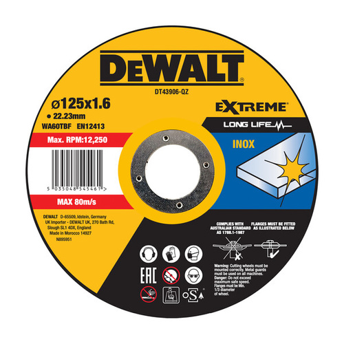 Tarcza tnąca do stali nierdzewnej 125x1,6x22,23mm Dewalt DT43906-QZ